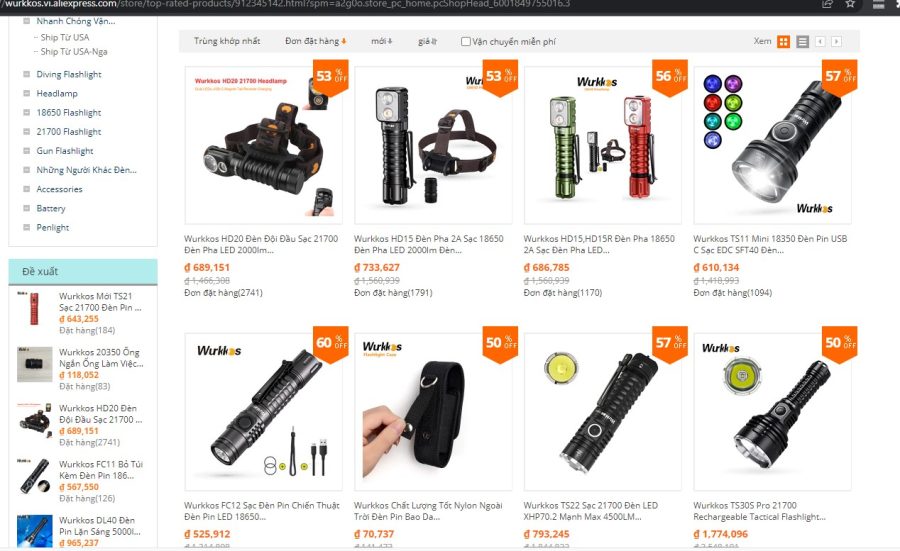 Top đèn pin Wurkkos bán chạy trên AliExpress