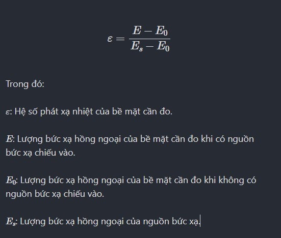 Công thức hệ số phát xạ theo nguồn bức xạ chuẩn