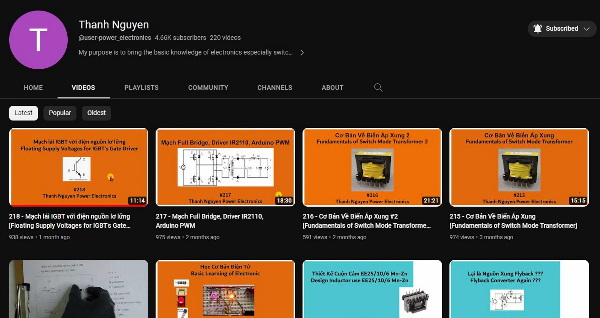 Các kênh Youtube học điện tử - Thanh Nguyen
