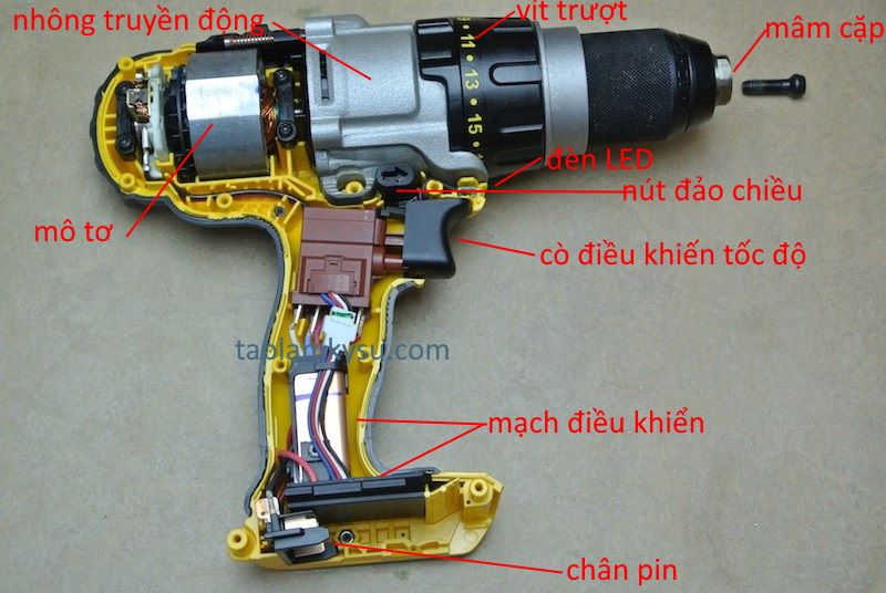 Cấu tạo chi tiết bên trong máy khoan pin
