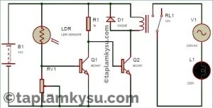Mạch cảm biến ánh sáng kết hợp bật tắt bằng relay 220V